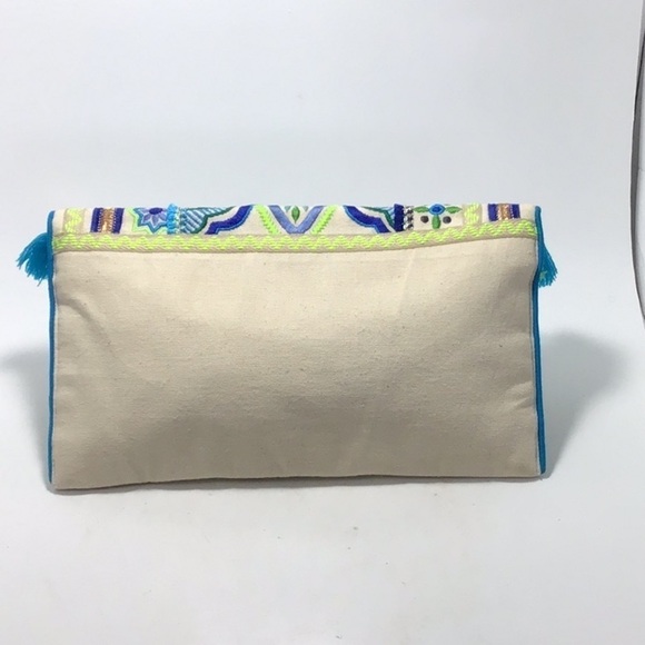 Boho Green Blue Arabesque Tassel Trim Crossbody - Picture 2 of 10